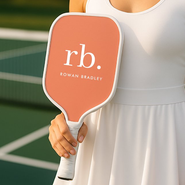 Raquette De Pickleball Monogramme Corail Pêche Élégante Feminine Minimali (Créateur téléchargé)