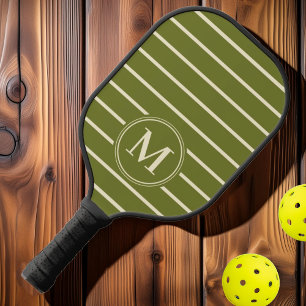 Raquette De Pickleball Monogramme couleur olive douce rayée milieu du siè