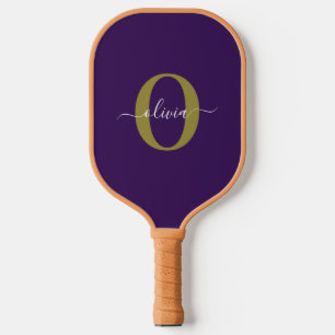Raquette De Pickleball Monogramme customisé Nom du script Purple White Go