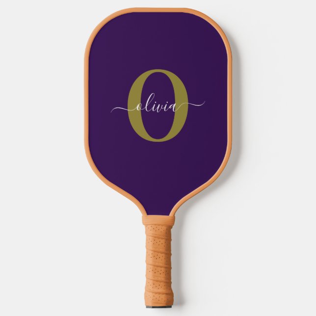 Raquette De Pickleball Monogramme customisé Nom du script Purple White Go (Recto)