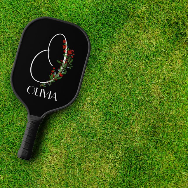 Raquette De Pickleball monogramme d'aquarelle O Pickleball noir Paddle (Créateur téléchargé)