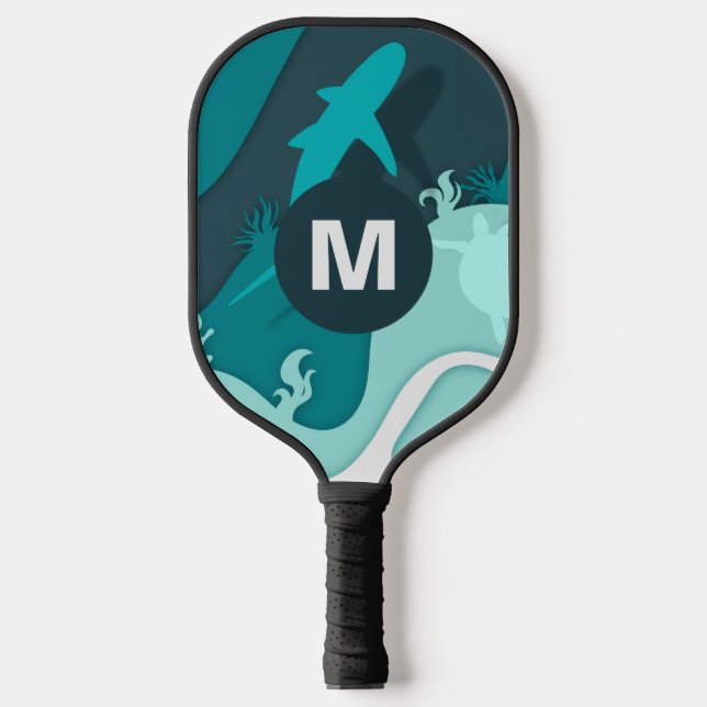 Raquette De Pickleball Monogramme d'art Abstrait cool requin (Recto)