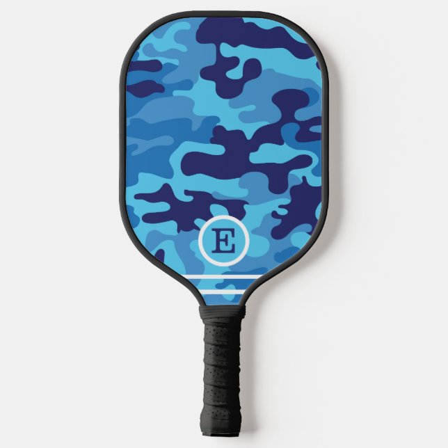 Raquette De Pickleball Monogramme de camouflage bleu (Verso)