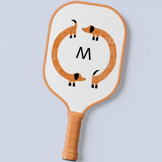 Raquette De Pickleball Monogramme de chien de saucisse Dachshund (Dachshund funny monogram pickleball paddle)