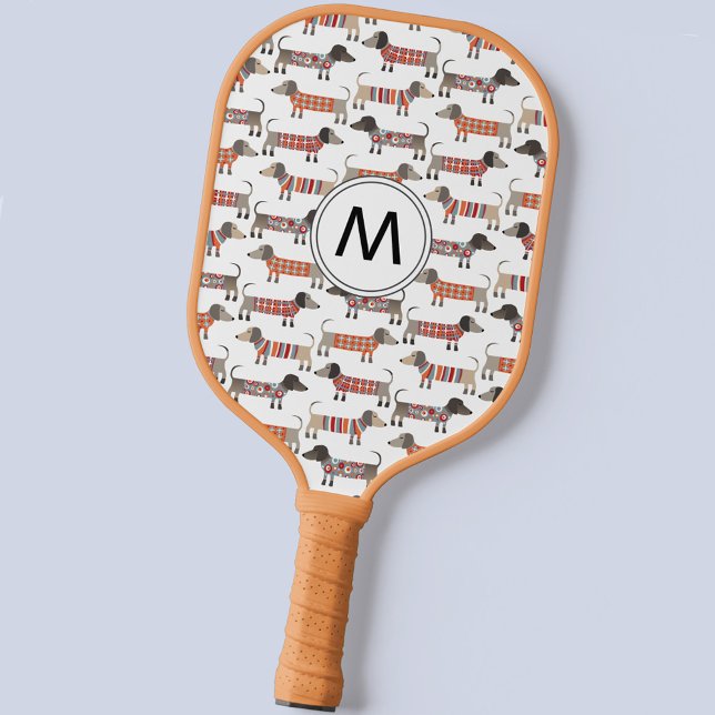 Raquette De Pickleball Monogramme de chien de saucisse Dachshund (Dachshund Sausage dog monogram pickleball paddle)
