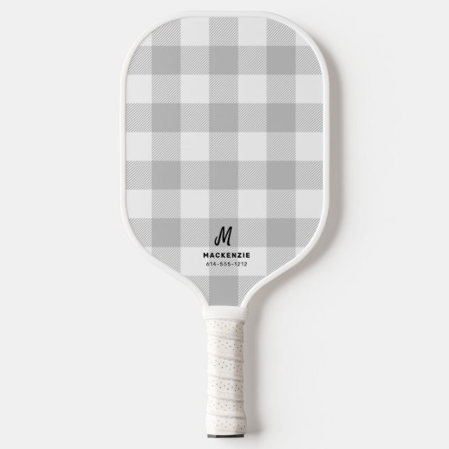 Raquette De Pickleball Monogramme de flannon blanc gris (Recto)