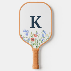 Raquette De Pickleball Monogramme de fleur sauvage à l'aquarelle