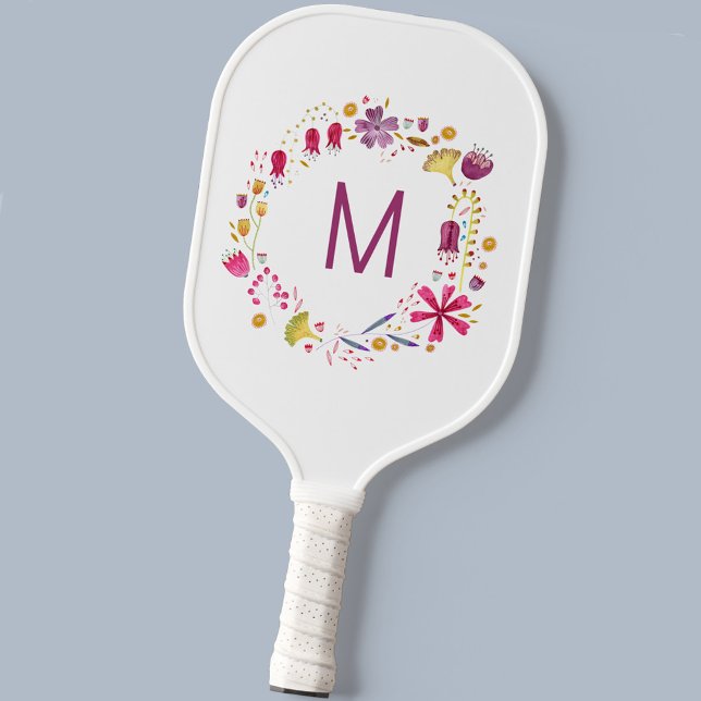 Raquette De Pickleball Monogramme de fleurs d'aquarelle moderne (Modern monogram initial personalized watercolor wildflower floral pickleball paddle)
