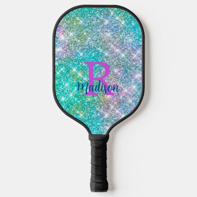 Raquette De Pickleball Monogramme de la fausse parties scintillant bleue  (Recto)