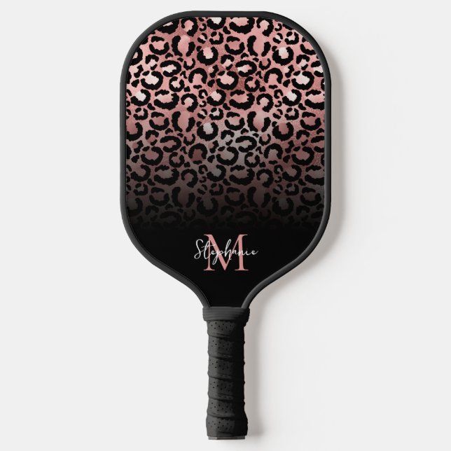 Raquette De Pickleball Monogramme de léopard ombre Rose noir fille (Recto)