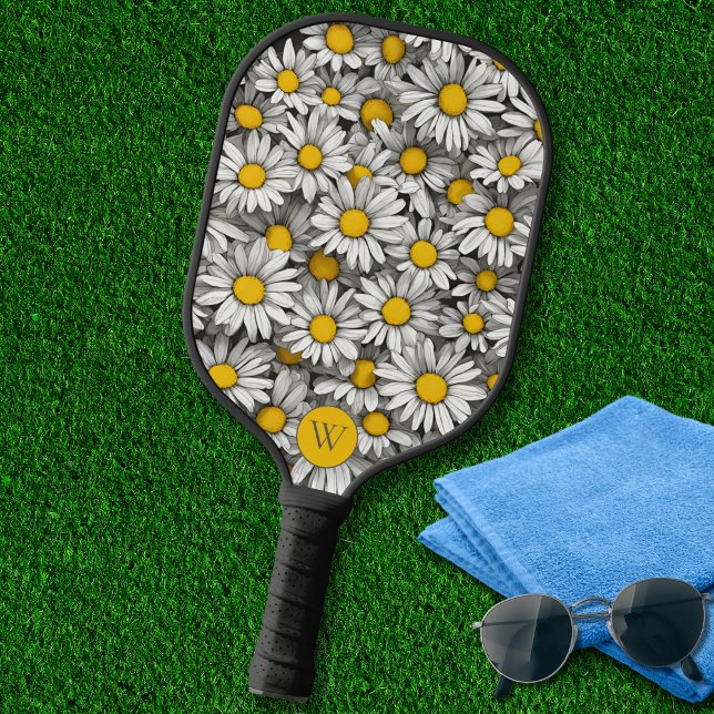 Raquette De Pickleball Monogramme de marguerites dimensionnelles (Créateur téléchargé)