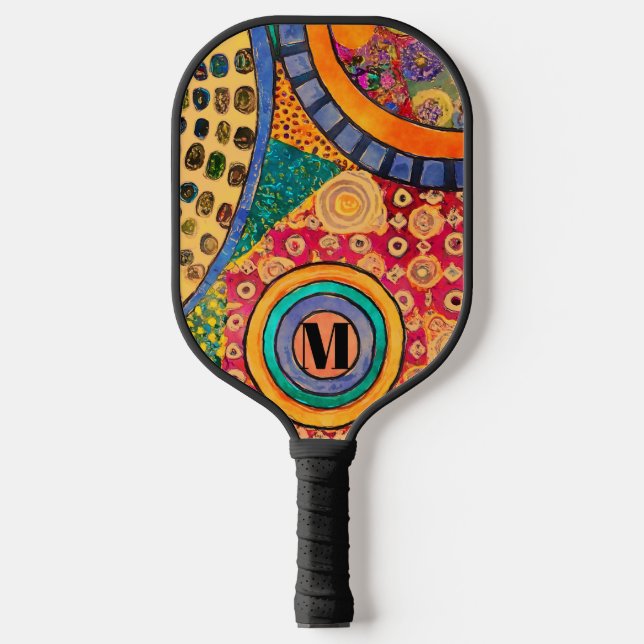 Raquette De Pickleball Monogramme de Motif de Patchwork Abstrait moderne (Recto)