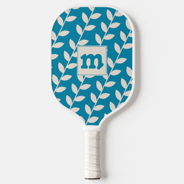 Raquette De Pickleball Monogramme de Motif les années 70 feuille bleu per (Recto)