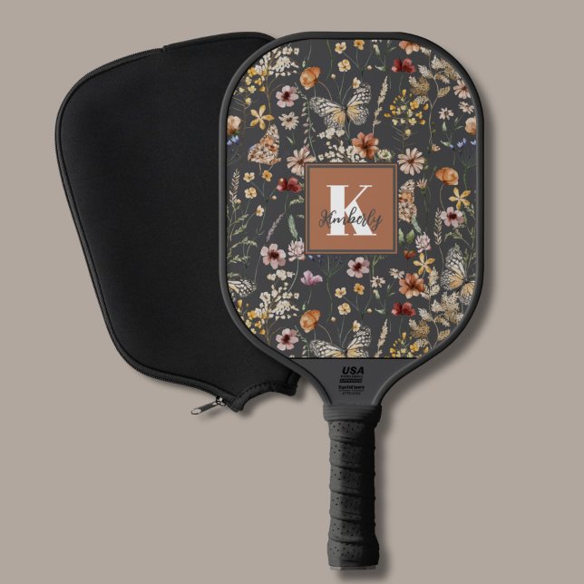 Raquette De Pickleball Monogramme de nom floral moderne (Créateur téléchargé)