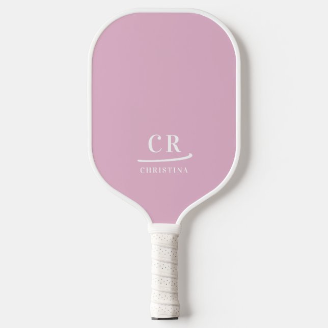 Raquette De Pickleball Monogramme de nom Initiales Modernes Rose & Blanc  (Recto)
