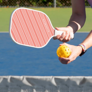 Raquette De Pickleball Monogramme de nom moderne tendance rayé orange