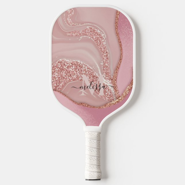 Raquette De Pickleball Monogramme de Parties scintillant chic or Rose mod (Recto)