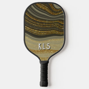 Raquette De Pickleball Monogramme de Parties scintillant en verre noir et