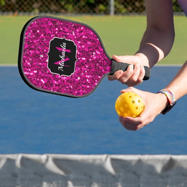 Raquette De Pickleball Monogramme de parties scintillant étincelante rose (Insitu)