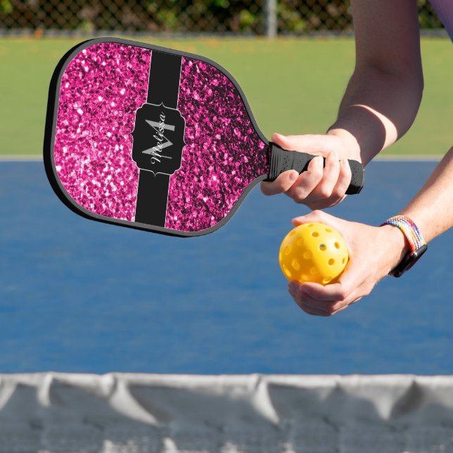 Raquette De Pickleball Monogramme de parties scintillant rose chaud (Insitu)