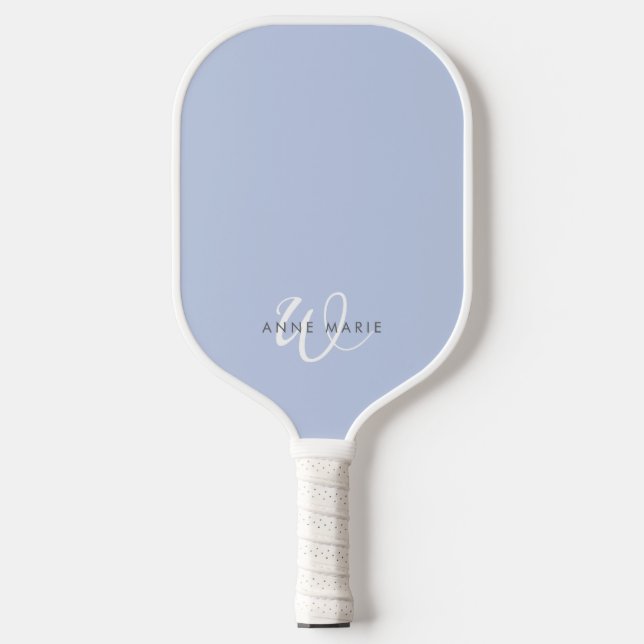 Raquette De Pickleball Monogramme de script bleu blanc minimal (Recto)