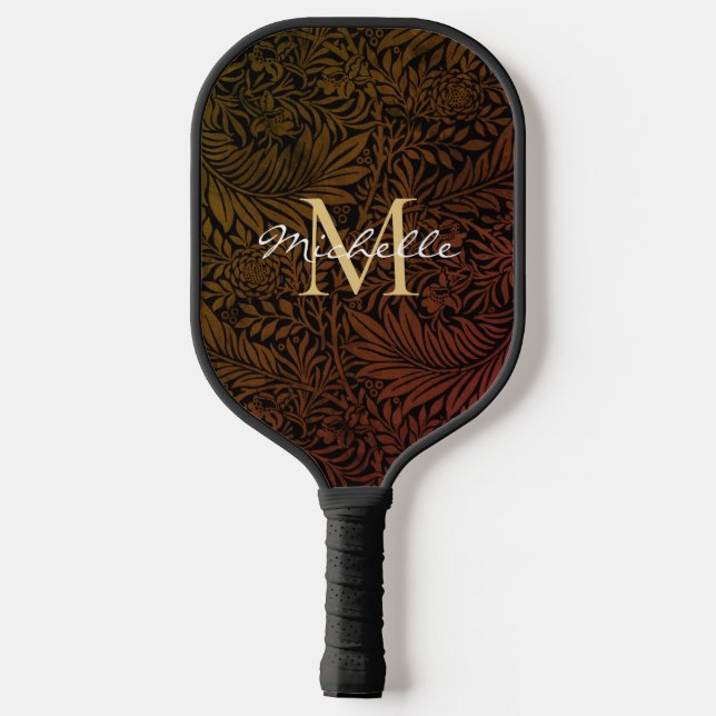 Raquette De Pickleball Monogramme de script floral or orange rouille élég (Verso)