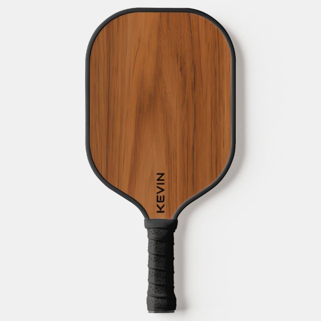 Raquette De Pickleball Monogramme de texture de bois marron (Recto)