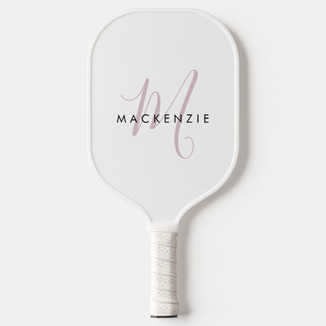 Raquette De Pickleball Monogramme élégant moderne blanc rose blush écritu (Recto)