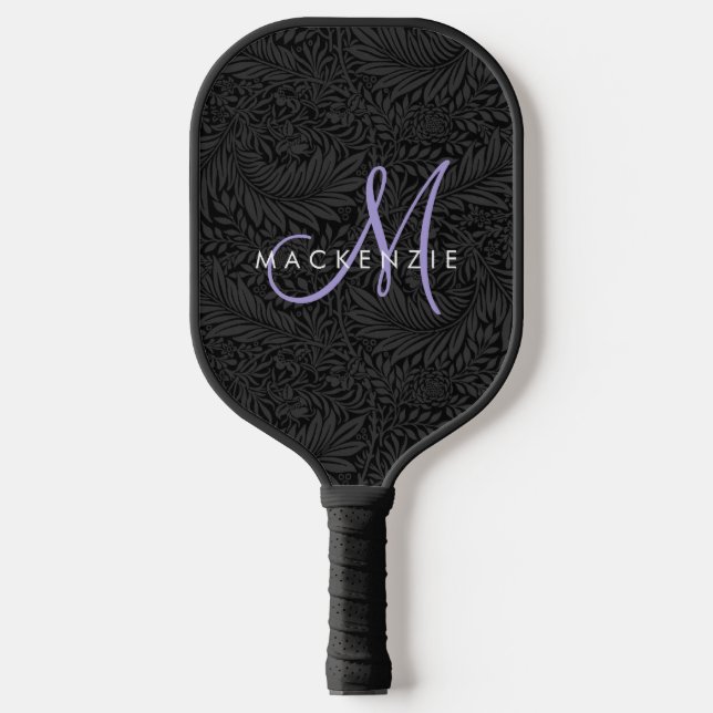 Raquette De Pickleball Monogramme élégant moderne noir floral violet écri (Recto)