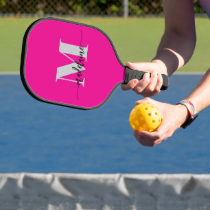 Raquette De Pickleball Monogramme élégant rose noir personnel