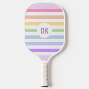 Raquette De Pickleball Monogramme en Blanc Cirque Pastel Arc-en-ciel rayu