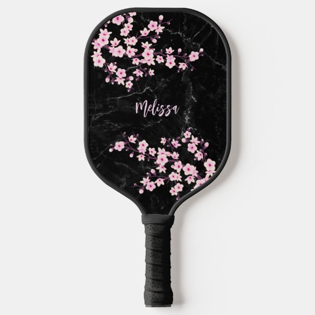 Raquette De Pickleball Monogramme en marbre noir cerisier (Recto)