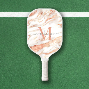 Raquette De Pickleball Monogramme en marbre or Rose de luxe