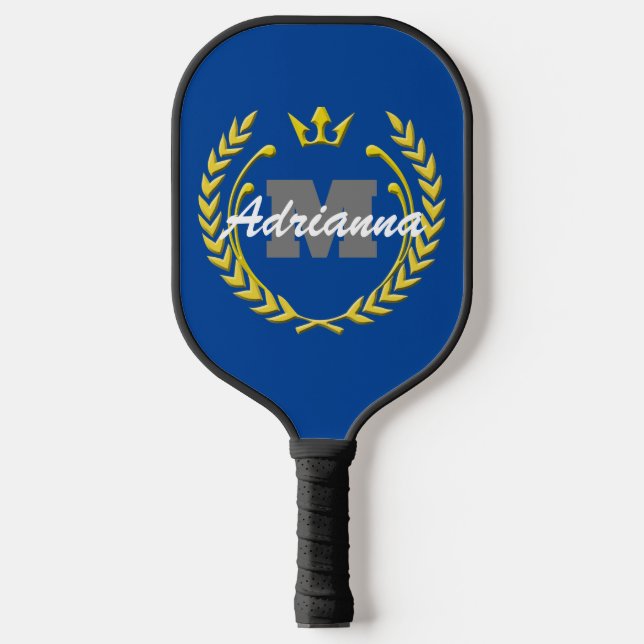 Raquette De Pickleball Monogramme et nom de la couronne de victoire BlueB (Recto)