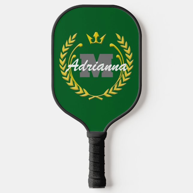 Raquette De Pickleball Monogramme et nom de la couronne de victoire Green (Recto)