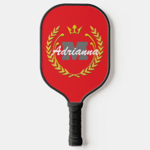 Raquette De Pickleball Monogramme et nom de la couronne de victoire RedBG