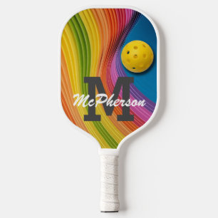 Raquette De Pickleball Monogramme et nom de Rainbow Wave Pickleball
