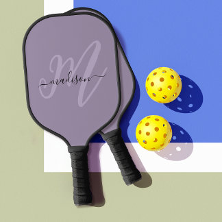 Raquette De Pickleball Monogramme et nom du script stylé violet