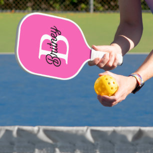 Raquette De Pickleball Monogramme et nom personnalisés Hot Pink moderne