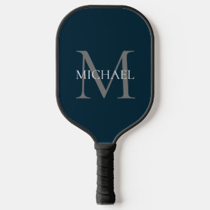 Raquette De Pickleball Monogramme et nom personnalisés Marine Blue