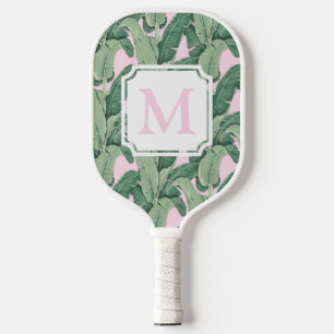 Raquette De Pickleball Monogramme Feuille de banane tropicale Tracées