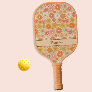 Raquette De Pickleball Monogramme floral rétro personnalisé