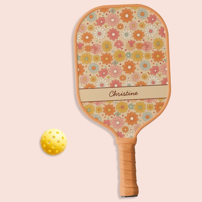 Raquette De Pickleball Monogramme floral rétro personnalisé (Créateur téléchargé)