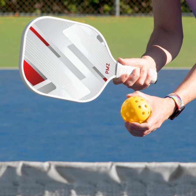 Raquette De Pickleball Monogramme géométrique gris rouge moderne (Insitu)
