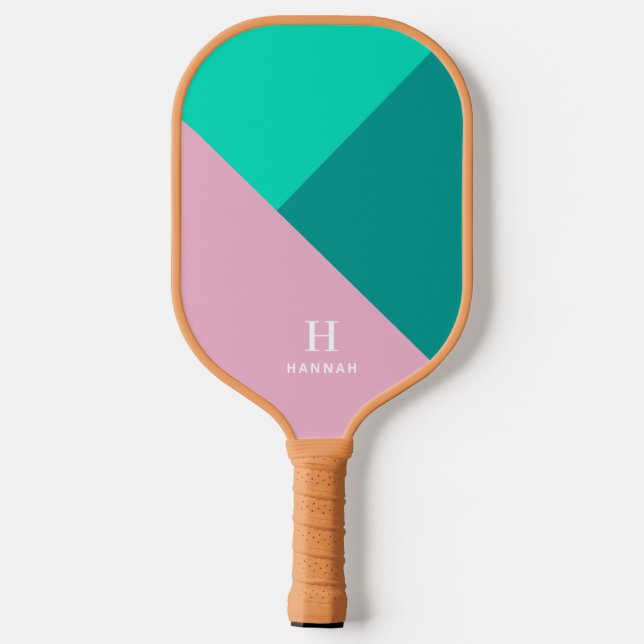 Raquette De Pickleball Monogramme géométrique moderne violet et vert (Verso)