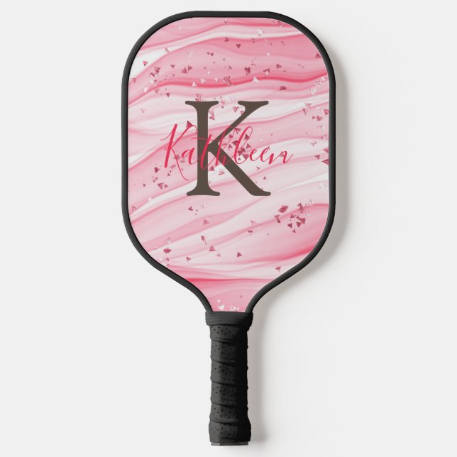 Raquette De Pickleball Monogramme Gris rose blanc Parties scintillant éti (Recto)