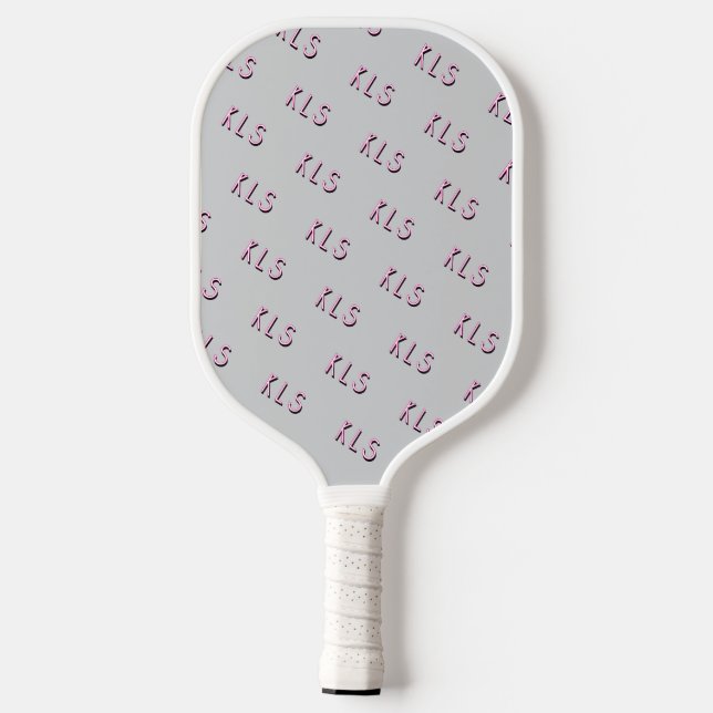 Raquette De Pickleball Monogramme gris rose blanc rayé minimal (Verso)
