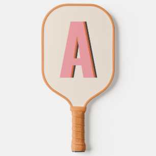 Raquette De Pickleball Monogramme Initial en Typographie Rétro Rose et Or