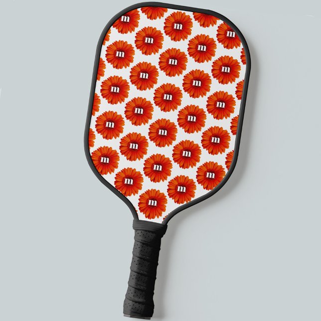 Raquette De Pickleball Monogramme initial Gerbera Daisy (Créateur téléchargé)