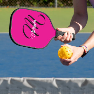 Raquette De Pickleball Monogramme initial minimaliste moderne nom rose ch